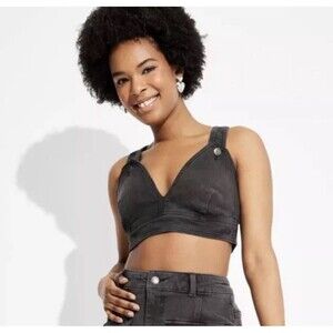 Wild Fable Women's XXS Cropped Denim Vest Black Tank New